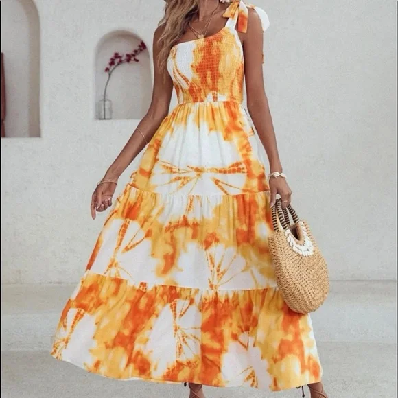 Boho Tie Dye One Shoulder Maxi Dress - Picture 2 of 7